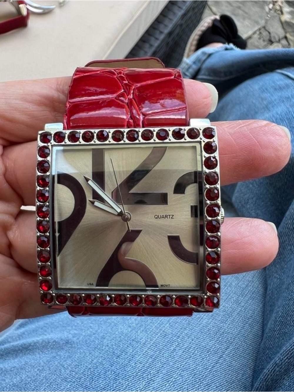 Red Crystal-Trim Square Women's Watch - Quartz